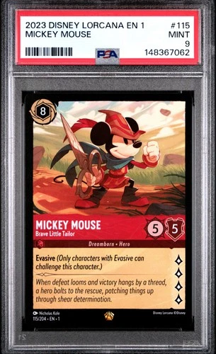 2023 DISNEY LORCANA THE FIRST CHAPTER MICKEY MOUSE BRAVE LITTLE TAILOR PSA 9
