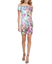 GUESS Cold Shoulder Tropical Print Mini Sheath Dress Summer Sexy NWT Women's 14