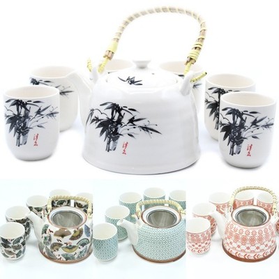 Oriental Style Herbal Ceramic Teapot And 6 Cups Kitchen Home Set Gift