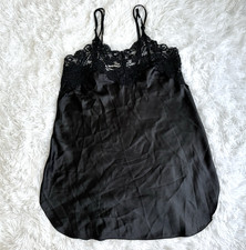 Vintage Dentelle Nightgown Black Lace Satin Strap Lingerie Sleepwear Sz Medium