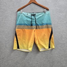 O'Neill Men Swimwear 33 Yellow Nylon Polyester Board Shorts Striped SUPERFREAK