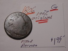 1806  !!!!!!!!!!!!!!!!! ONE TOUGH DATE  !!  LARGE CENT   GOOD -WITH  PITTING