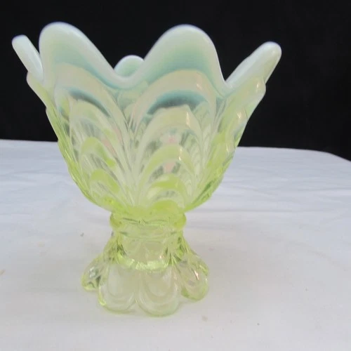 Fenton Topaz Opal Drapery 2 Way Votive Candle Holder Special Order 2003 GLOWS!!!