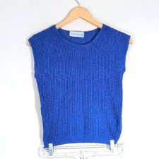 Basic Outlook Vintage Blue Sleeveless Sweater Top; 100% Cotton, Made in USA