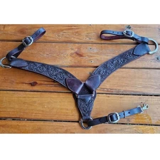 New Western Dark Oil Color Tooled Leather Roping Breast Collar