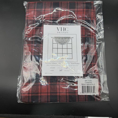 2 - VHC Brands Rustic Balloon Valance 60x15" Red Black Cumberland Window 3 1/4" - Picture 1 of 5