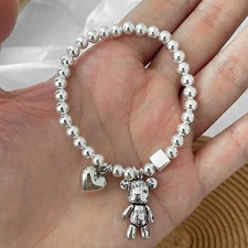 Edles TEDDY ARMBAND 925 SILBER Charm Zirkonia PERLEN ARMKETTE Armreif Anhänger
