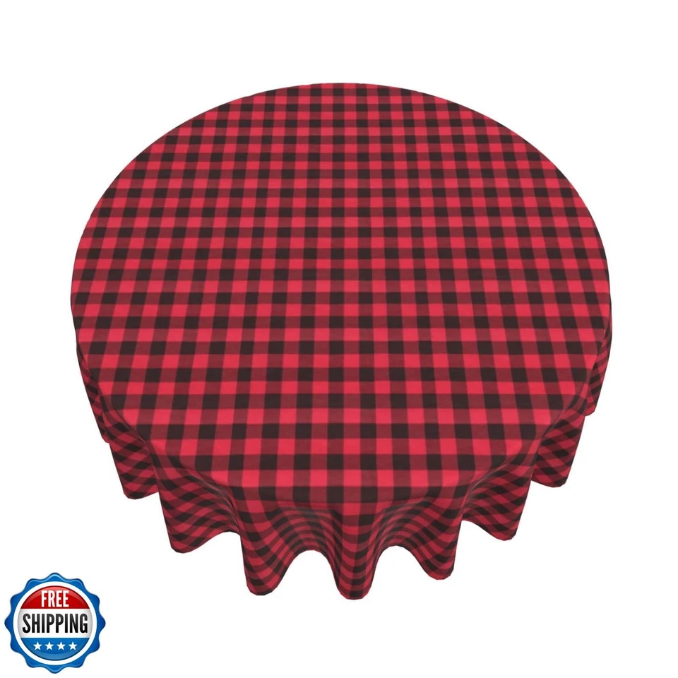 Checkered Round Christmas Vinyl Tablecloth with Flannel Backing 7 - Image 3 of 4