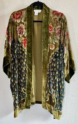 AMAZING ART Ulla Popken OS XL 1X 2X 3X 4X VERDE Seda Terciopelo Devore Kimono Chaqueta - Imagen 1 de 4