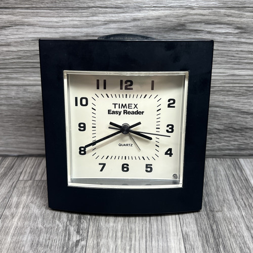 Vintage Timex Easy Reader Nachttisch Quarz batteriebetrieben quadratischer Wecker schwarz - Bild 1 von 7