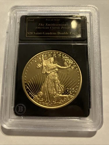 Copy 1933 Liberty Standing Walking $20 Twenty Dollars US Gold Tone Coin In Case