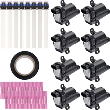 Set of 8 round Ignition Coils & Pigtail Connector Wiring Harness Kit Compatible