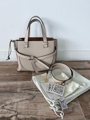Loewe Small Gate Tote Beige Leather Top Handle Shoulder Strap Bag