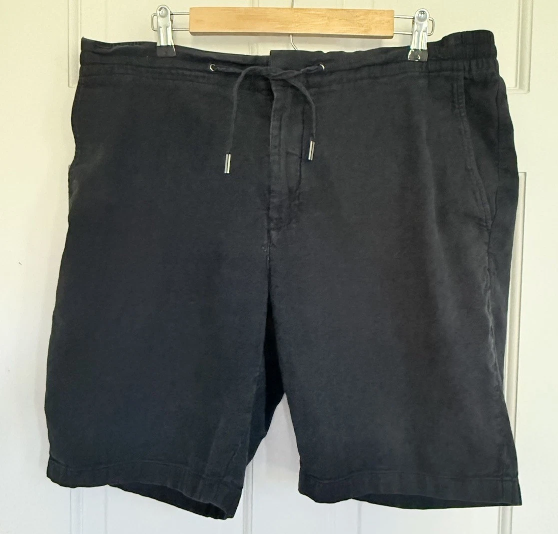 Barbour NAVY Linen Cotton Shorts Men's 36 x 9 Relaxed Fit Flat Front Drawstring