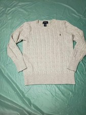 Polo Ralph Lauren Cotton Thick Rope Cable Knit Crewneck Sweater Preppy 10-12