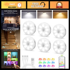 RGB Under Cabinet Puck Lights with Remote Control  Motion Sensor - Easy Install