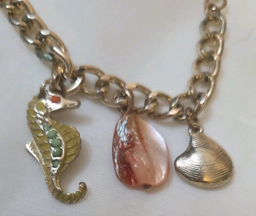 Золотистый океан тематический подвеска ожерелье ракушки корабль колесо якорь морской конек агат - Изображение 2 из 4