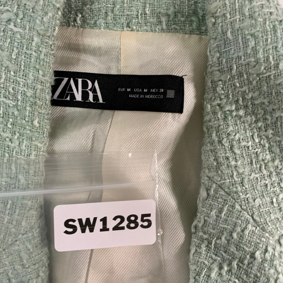 Blazer ZARA M Mujer Texturizado Doble Pecho Verde Mar Dorado Botón Corp Foto 3 de 4
