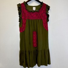 J.Marie Embroidered Shift Dress In XL Resort Wear Lined Green & Magenta 