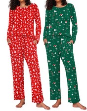 2 Pack Womens Pajama Sets Long Sleeve Pjs Lounge Set Soft Comfy Sleepwear Win...