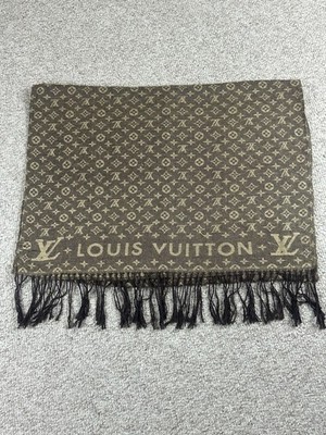 Louis Vuitton Paris Monogram Scarf #401910 Beige Brown 100% Cotton 6ft x 2ft