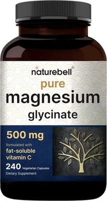 Naturebell Magnesium Glycinate 500mg   Chelated, 240 Capsules, Non-GMO