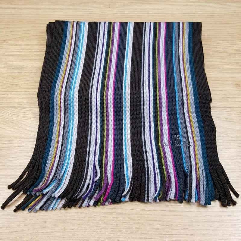 PAUL SMITH мужской шарф сланец полоски бахрома 100% шерсти мериноса 11 x 65 $125 - Изображение 2 из 4