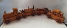 Vintage Children's Wooden Toy Train 4 Pieces 1 Engine 1 Coboose  2Freight Cars