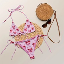 Rose Skull Print Pattern Bikini Set