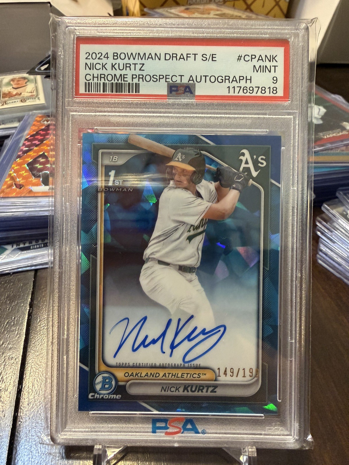 Nick Kurtz 2024 1st Bowman Draft Chrome Sapphire Refractor Auto /199 RC PSA 9