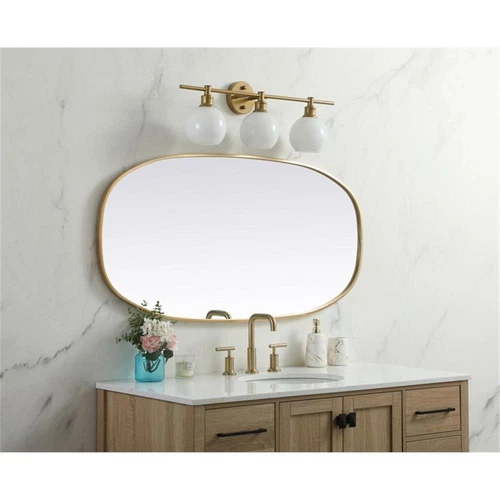 Elegant Decor Brynn 24x48" Oval Modern Metal Wall-Mounted Mirror in Brass - Picture 11 of 11