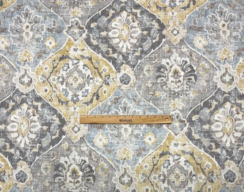 COVINGTON HATHAWAY FOG BLUE GOLD DAMASK MULTIPURPOSE FABRIC BY YARD 54"W - Picture 3 of 6