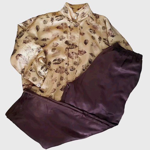 Vintage Jogging Suit 90s Shiny 100% Silk Zip Up Track Jacket XL
