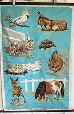 vintage linen animal wall child children art hanging Turtle Horse Deer Pets