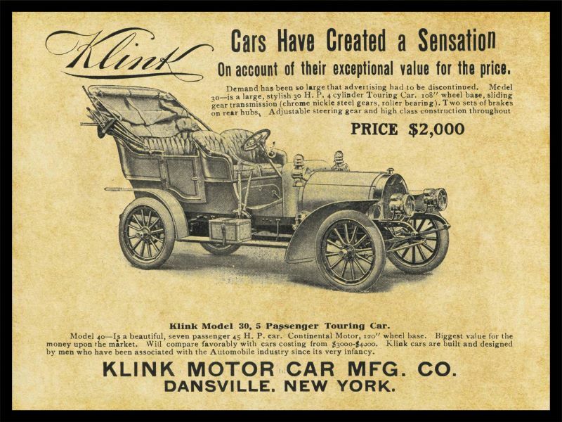1907 Klink Auto Dansville New York NEW Metal Sign 24"x30" USA STEEL XL