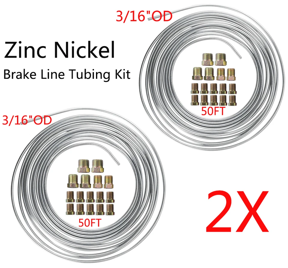 (EE. UU.) 2 piezas 3/16" OD 50 FT línea de freno de acero al zinc tubo bobina enrollable + 32X kit de montaje Foto 3 de 4