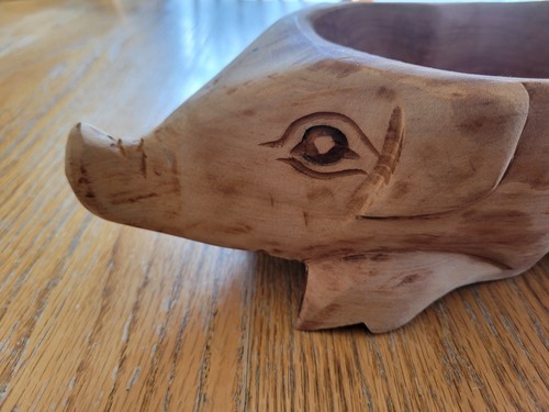 Pig Bowl Wooden Hand Carved Farmhouse Decor Unique Vessel - Picture 5 of 10