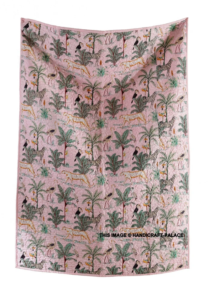 Manta de algodón puro estampada de leopardo Kantha india acolchada tamaño doble edredón Foto 2 de 4