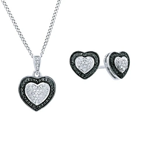 Colgante enchapado en oro blanco y negro con detalles de diamantes enchapados en oro blanco de 14 quilates, juego de pendientes Foto 4 de 4