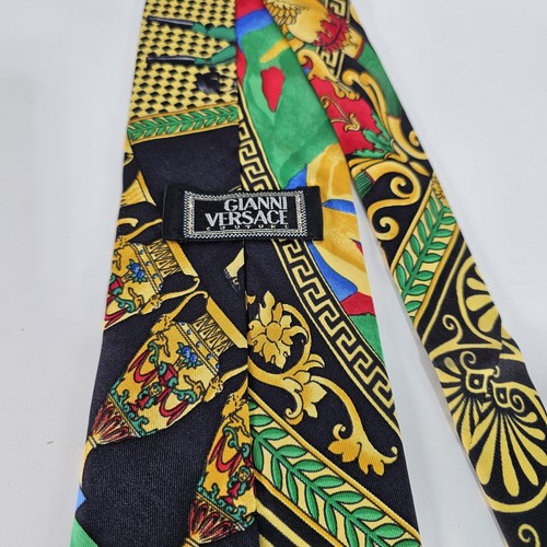 Vtg Gianni Versace Couture Tie Baroque Floral Geometric Medusa Head Greek Loud - Picture 7 of 12