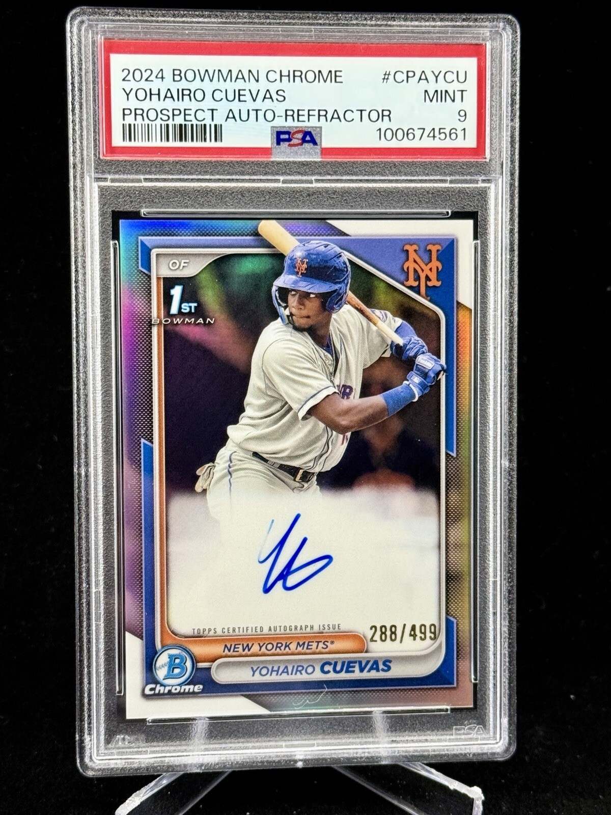 2024 Bowman Chrome Yohairo Cuevas Prospect Auto Refractor /499 Mets 1st