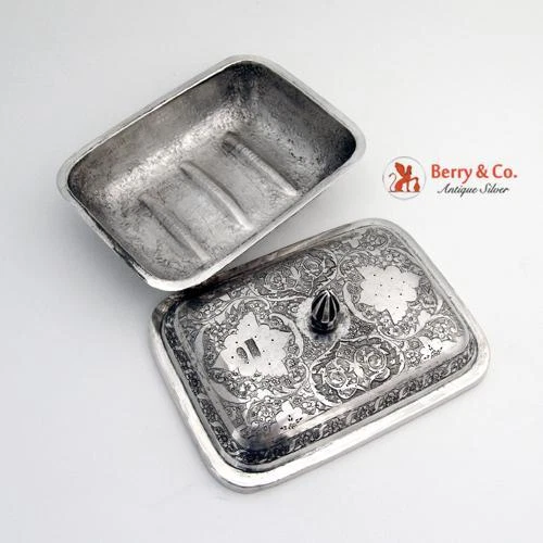 Украшенная ближневосточная гонимая коробка для мыла с цветочным завитком 84 стандартное серебро 1900 г. - Изображение 2 из 4