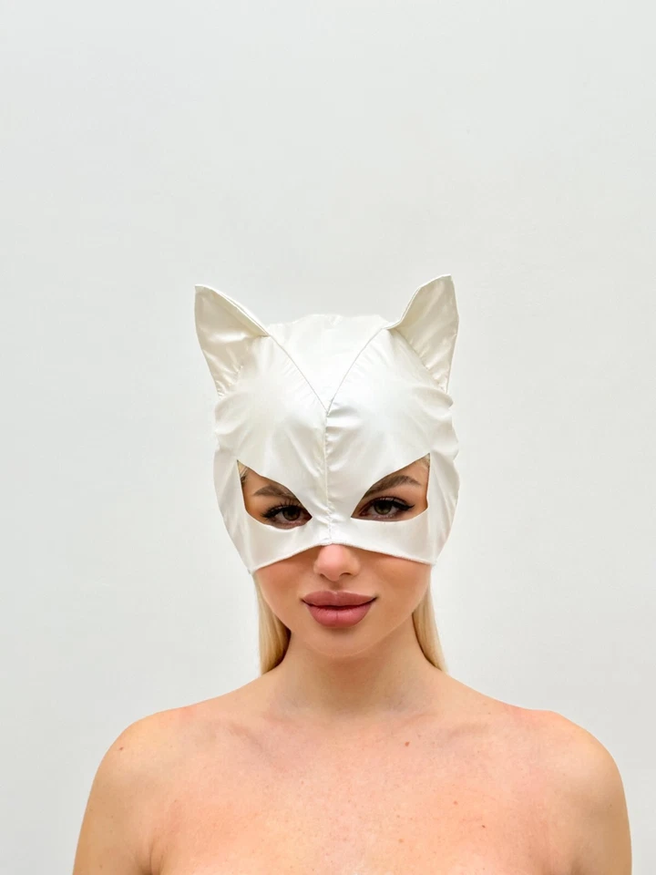 White Cat Mask Masquerade Sexy Halloween Mask Full Face White Sexy Vinyl Cat - Image 2 of 4