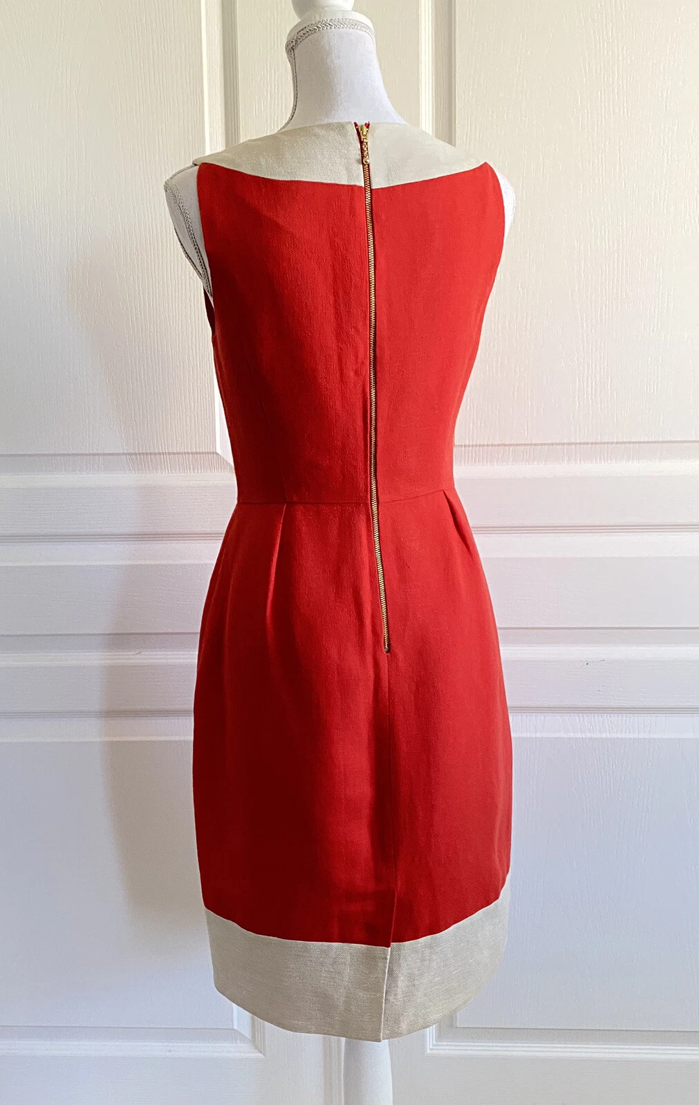 Abito Kate Spade James in lino senza maniche colorblock taglia 6 rosso beige $495