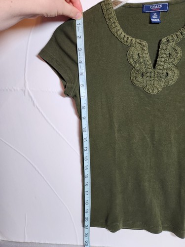 Damen Junior XS X-Small T-Shirt Chaps 100% Baumwolle passt petite olivgrün - Bild 8 von 13