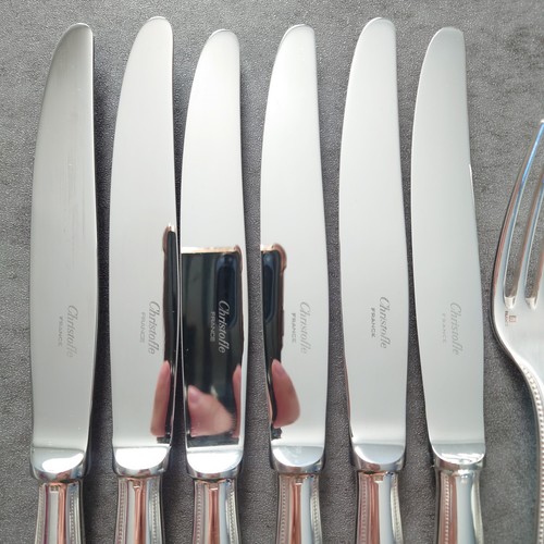 Christofle Perles 12pcs Silverplate Flatware Table Knife Fork Excellent - Picture 2 of 24