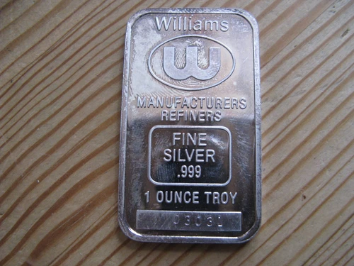 Collectible 1 oz 999 Fine Silver Williams Manufacturers Refiners Bar