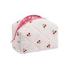 Small Quilted Cotton Makeup Bag, Cute Floral Cosmetic Bag, Cotton Aesthetic M...