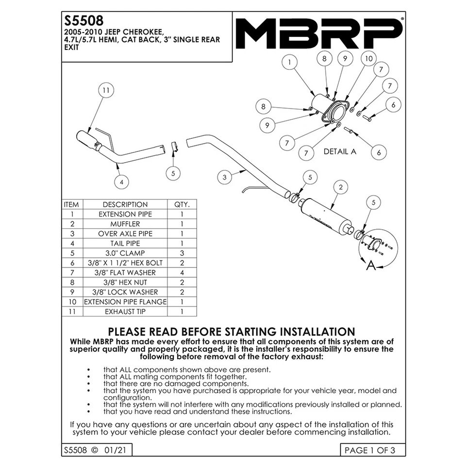 Escape trasero MBRP S5508AL acero gato para Jeep Grand Cherokee 2005-10 4,7 L 5,7 L V8 Foto 4 de 4