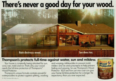Vintage Print Ad 1991 Thompson's Wood Protector Waterproofer One Coat